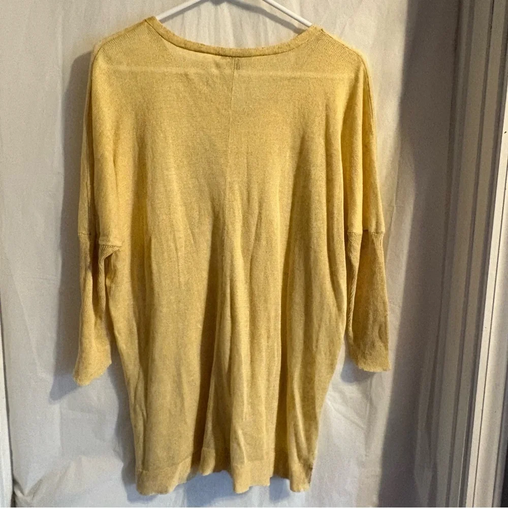 Eileen Fisher Sweater Sz Small Linen Tunic Oversized V-Neck Dolman Sleeve Yellow